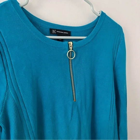 INC International Concepts Teal Quarter Zip Ribbed Sweater XXL - Picture 3 of 11
